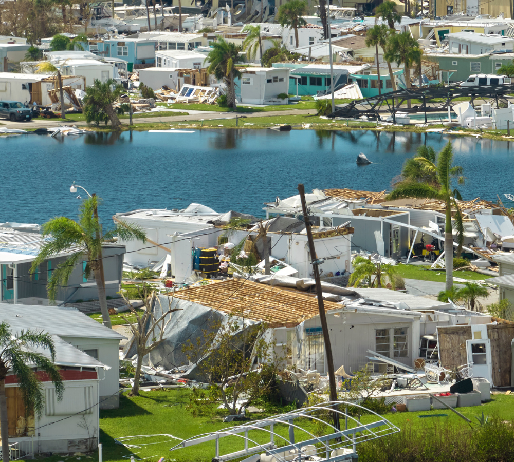 A beach town damaged by a storm.