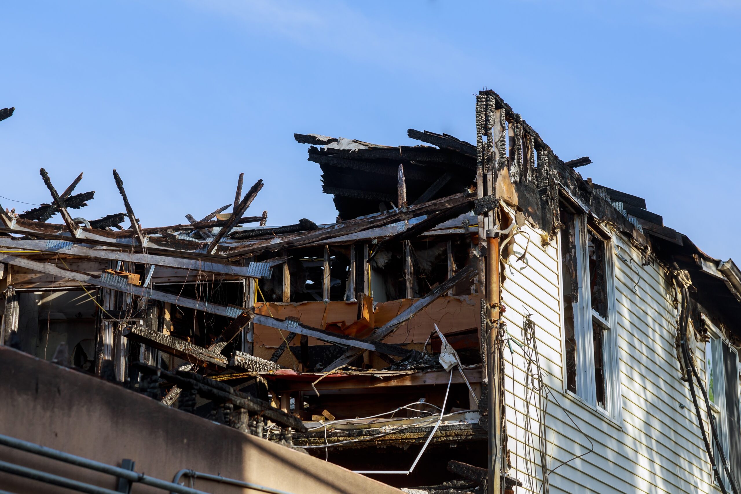 Ruins of house after big fire.