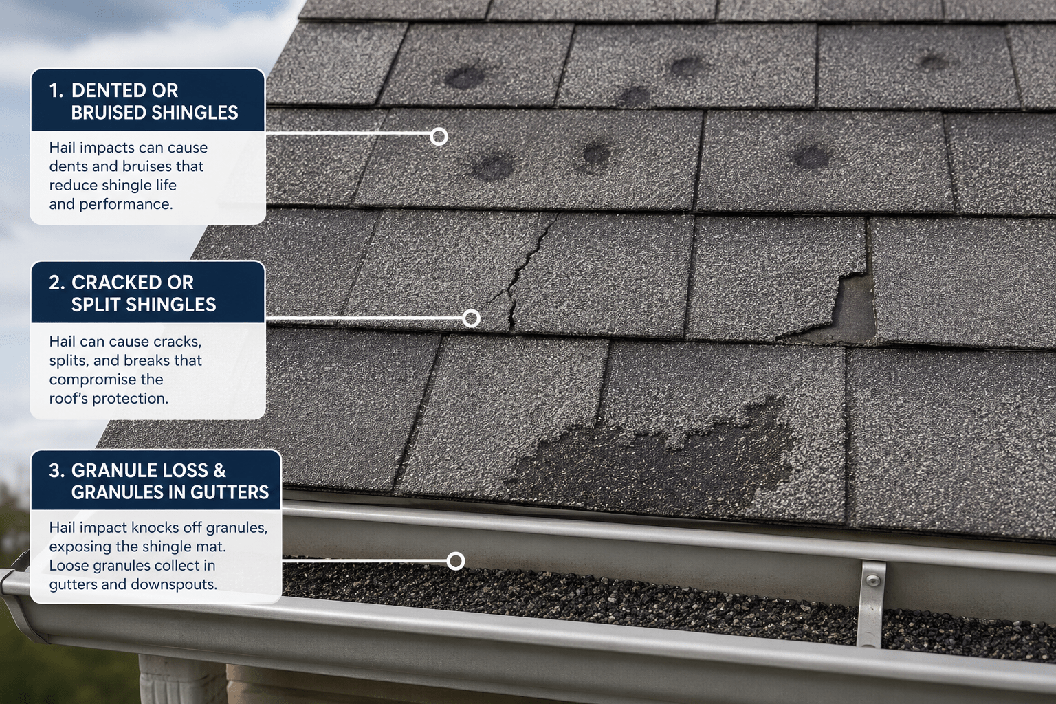 Roof damage inspection diagram with hail effects
